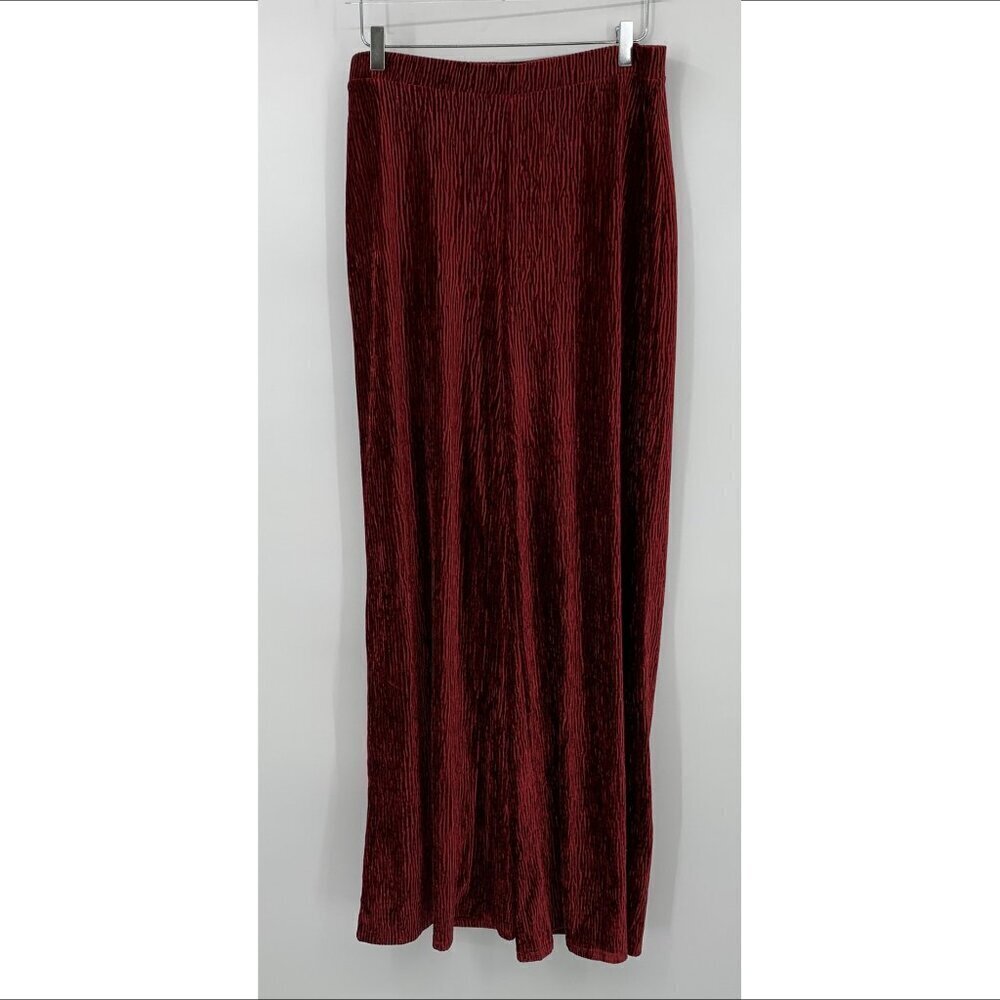 Naked Wardrobe wide leg crushed velvet pants burgundy wine trousers red new XL